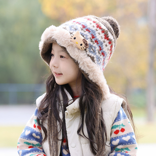 儿童帽子女孩毛线帽冬季加厚保暖护耳女童针织帽防寒护耳洋气宝宝