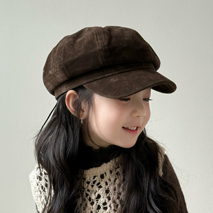 儿童帽子女孩2025新款秋冬季贝雷帽韩版女童复古八角帽洋气前进帽