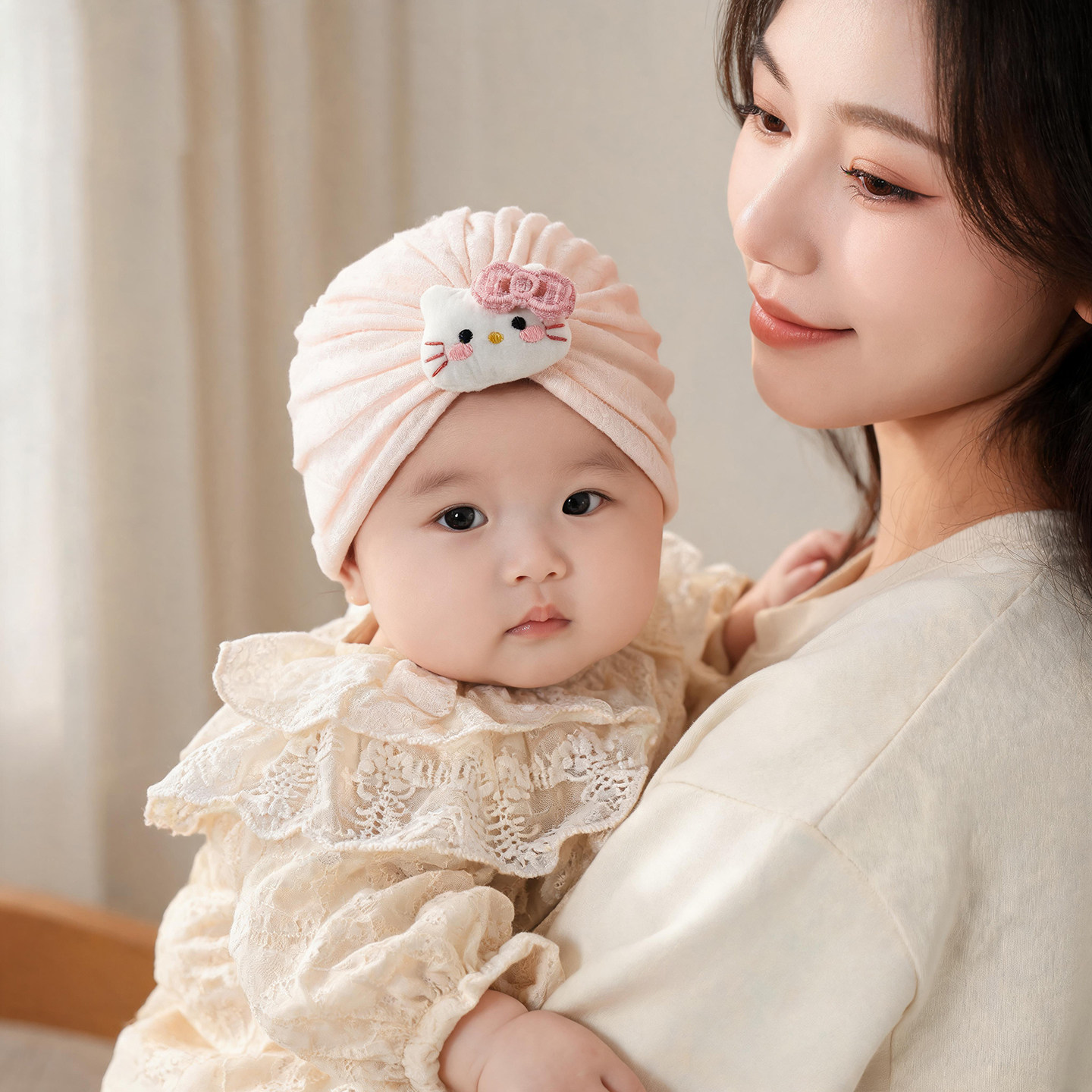 婴儿帽子夏薄款女宝宝护囟门