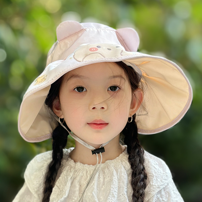 儿童防晒帽子女童洋气大帽檐遮阳帽户外女孩空顶太阳帽防紫外线夏