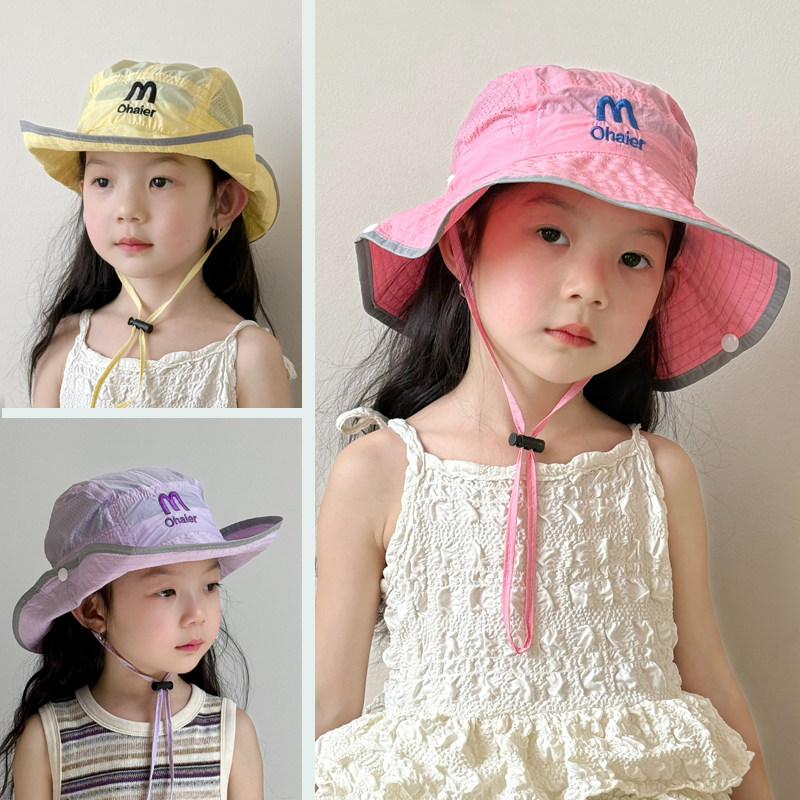 儿童防晒帽子薄款速干渔夫帽遮阳帽大帽檐女孩女童太阳帽洋气透气