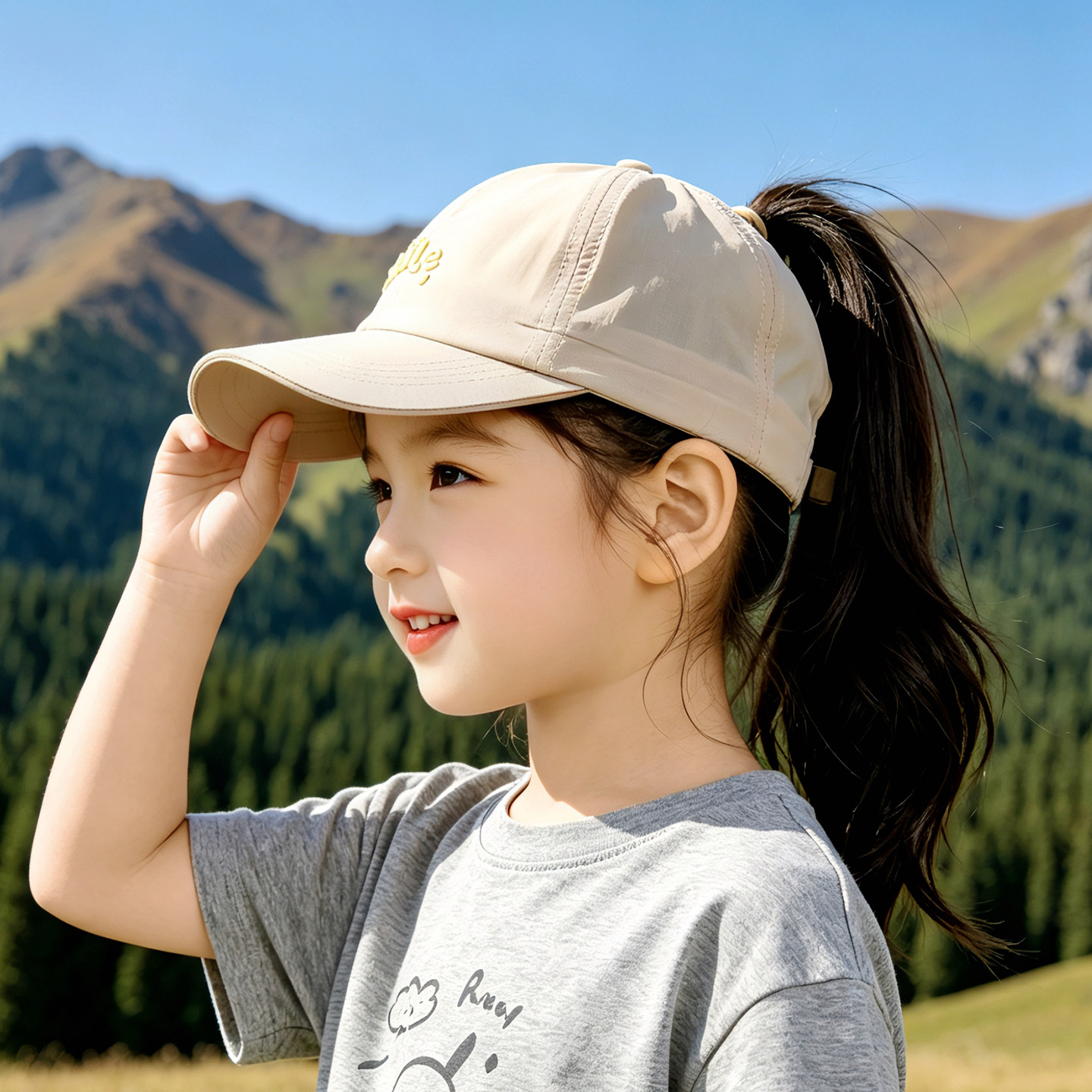 儿童帽子女孩棒球帽夏薄款可扎马尾女童鸭舌帽速干遮阳防晒韩版帽
