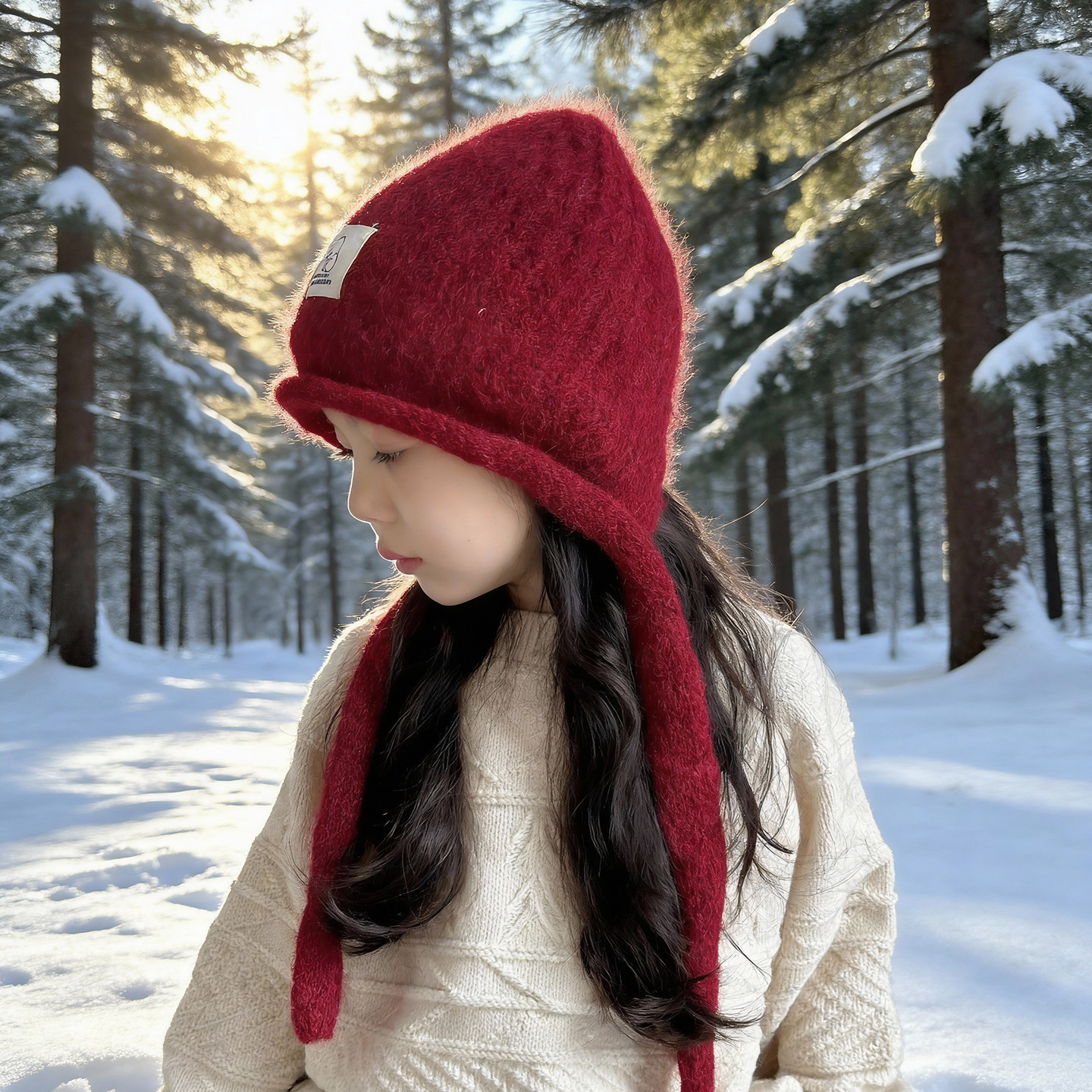 女童帽子冬季保暖护耳毛线帽2025新款洋气儿童红色针织帽韩版女孩