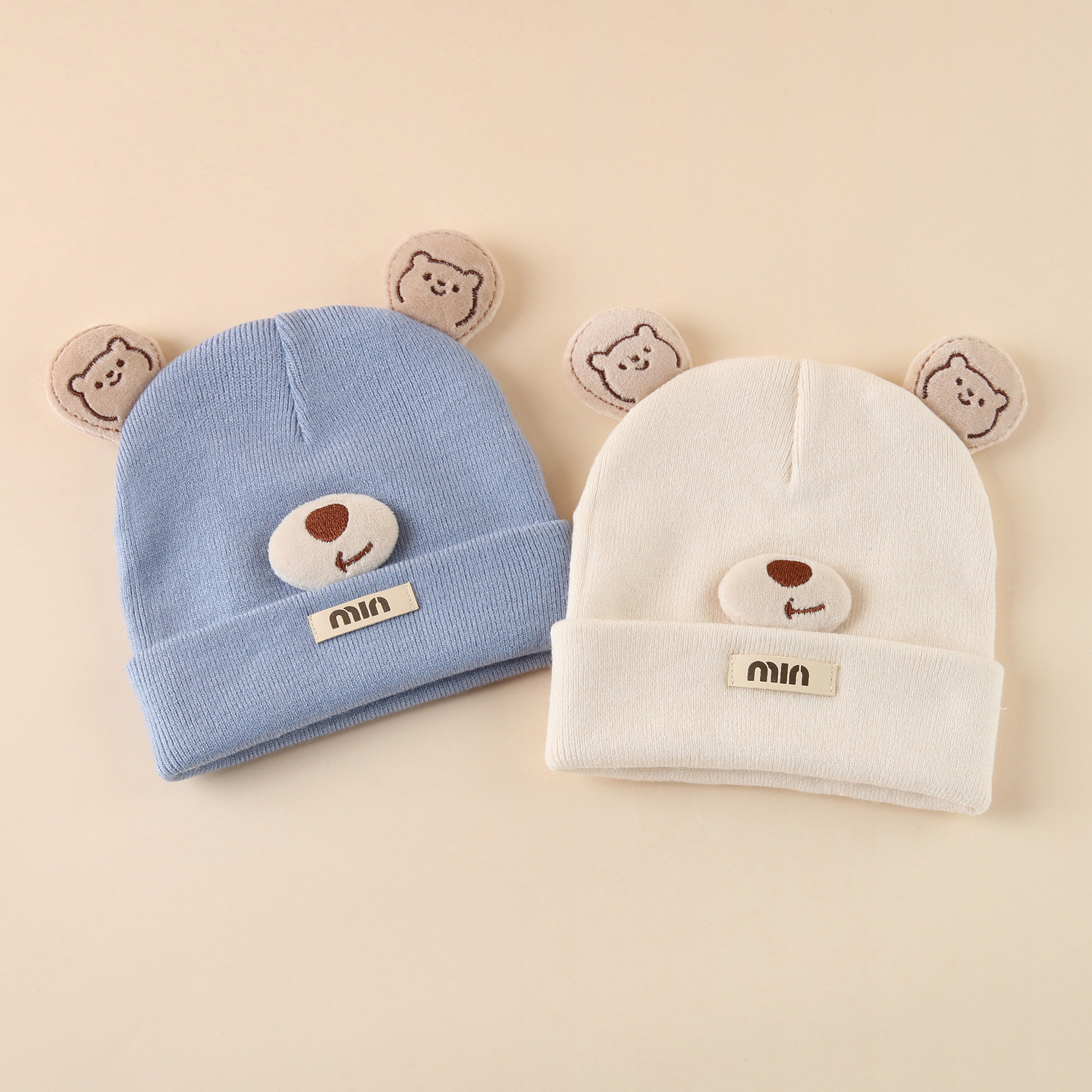 婴儿帽子秋冬季宝宝针织帽0到3个月小月龄男宝女宝毛线帽洋气可爱