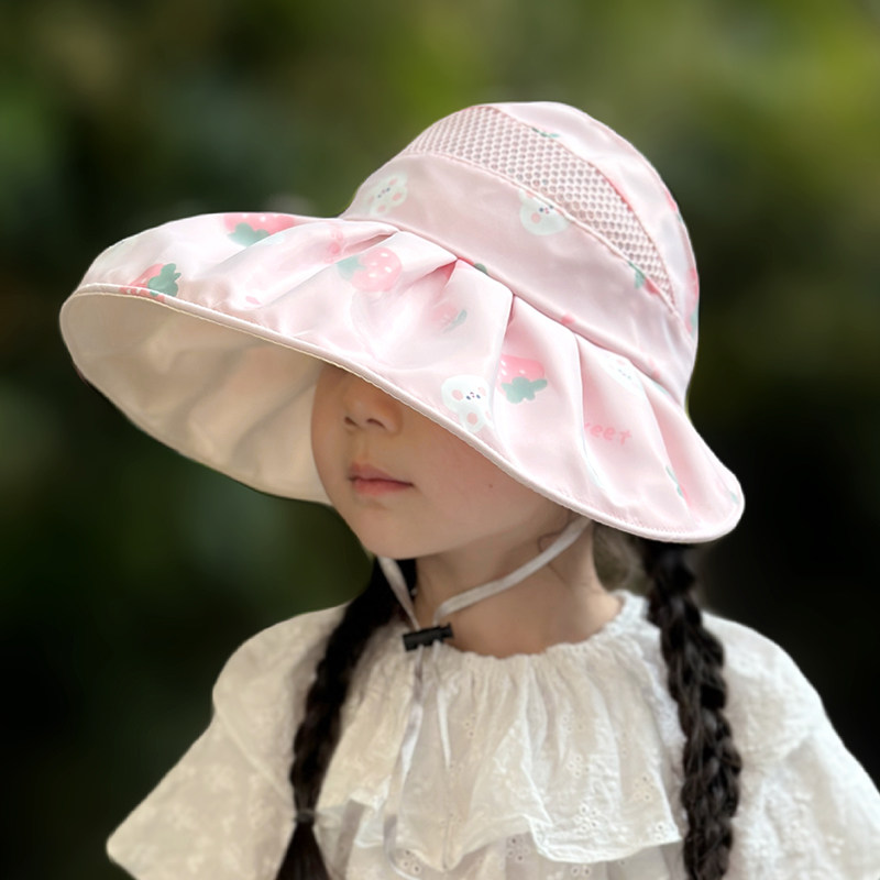 儿童防晒帽子夏季女孩户外遮阳帽大帽檐防紫外线女童太阳帽沙滩帽