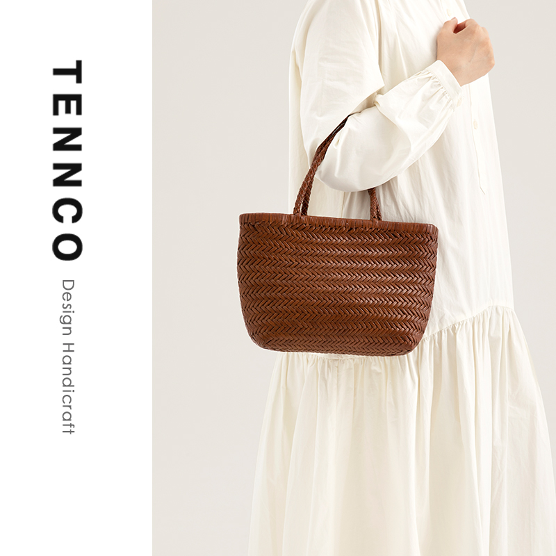 TENNCO【编织手提包】高级手工真皮编织小方包度假风单肩斜挎女包