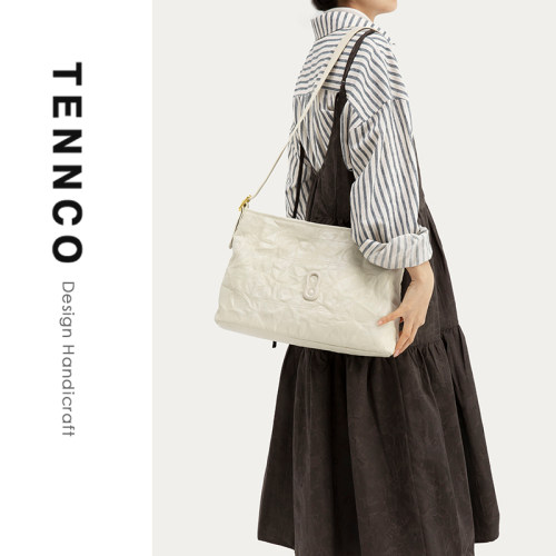 tennco原创真皮褶皱大容量托特包