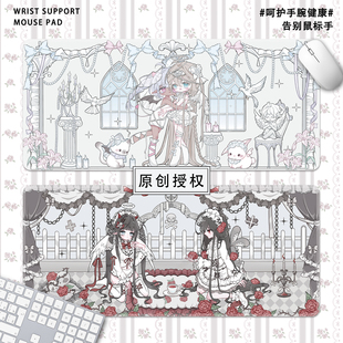 原创巴洛克少女可爱鼠标垫超大号女生高颜值办公皮革键盘电脑桌垫