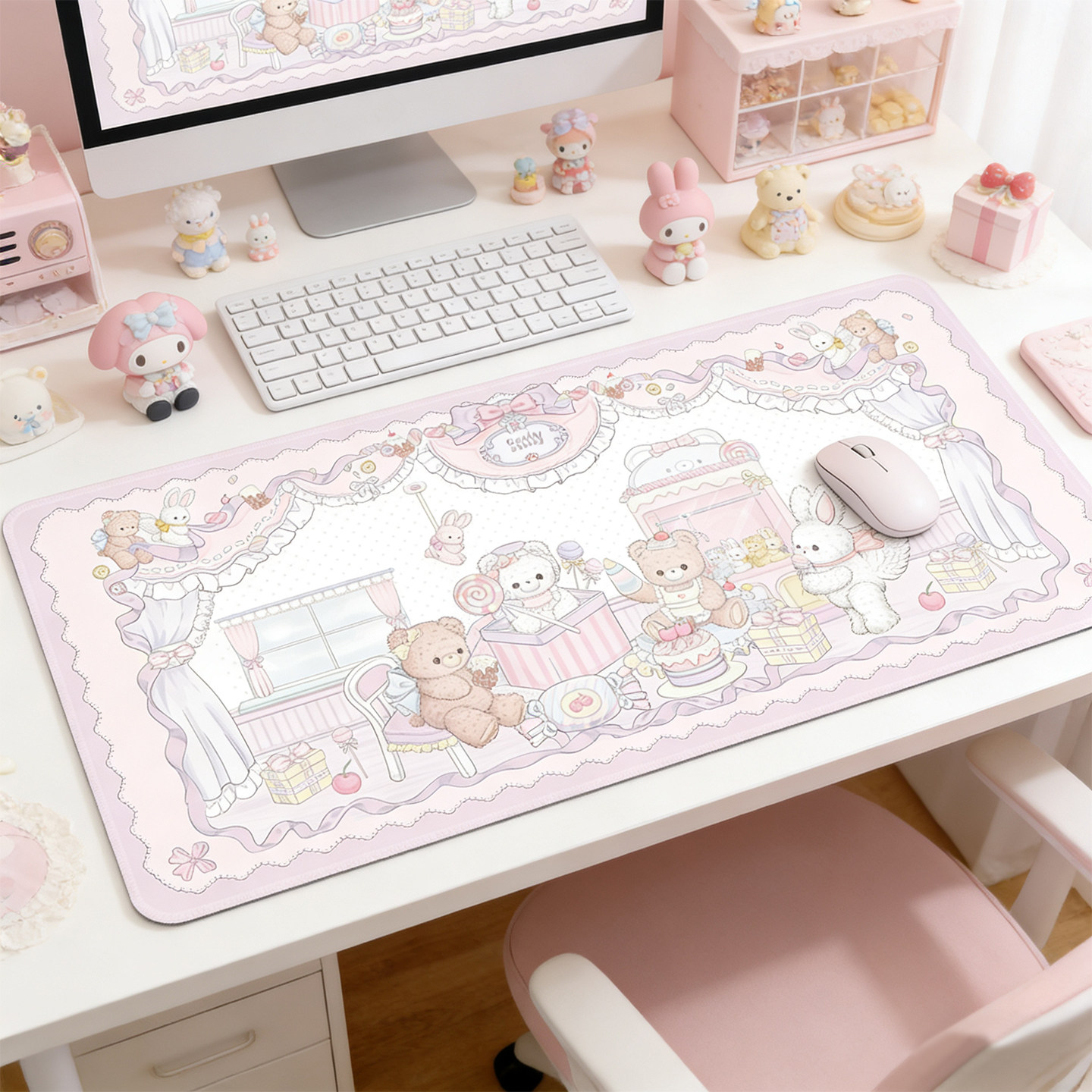 糖果屋可爱少女心原创皮革鼠标垫超大号女生高颜值办公写字台桌垫