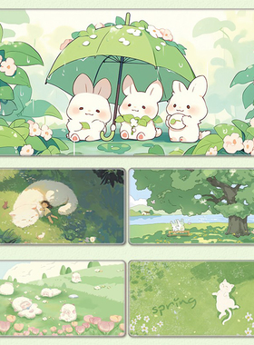 绿色鼠标垫超大女生大号可爱办公电脑键盘治愈系大桌面办公室桌垫