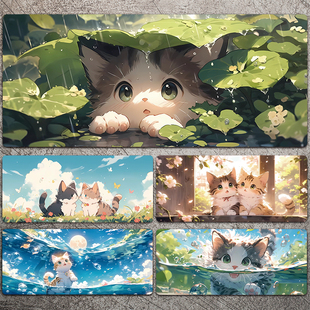 治愈猫咪鼠标垫超大号女生可爱卡通笔记本办公创意电脑键盘书桌垫