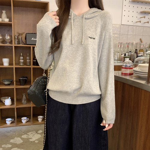 孕妇针织衫秋冬韩版软糯宽松百搭刺绣连帽加厚安迪绒毛衣打底上衣