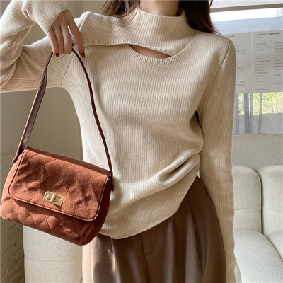 孕妇一体绒毛衣女秋冬孕期半高领加绒加厚内搭保暖镂空打底针织衫