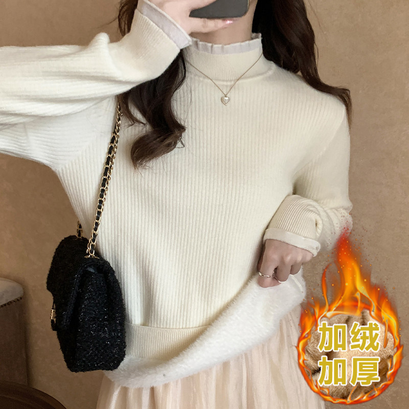 加绒加厚毛衣半高领内搭一体绒