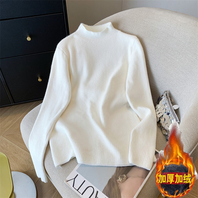 孕妇毛衣加厚加绒半高领打底衫秋冬内搭保暖一体绒套头针织衫上衣