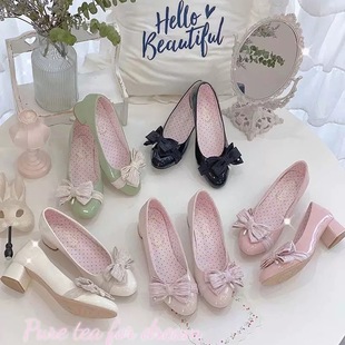 圆头中跟优雅百搭少女鞋 现货 白茶入梦原创春夏款 版 蝴蝶酥单鞋