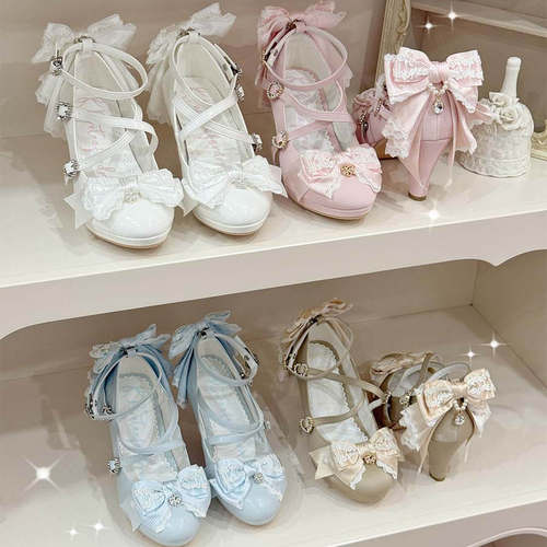 定金|春日风铃二团|白茶入梦原创蝴蝶结尖头高跟甜优雅单鞋