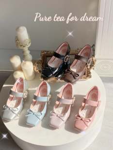 现货|天使赞歌|白茶入梦原创方头优雅蝴蝶结中跟单鞋星月珍珠扣子