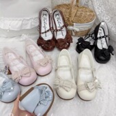 白茶入梦原创蝴蝶结珍珠圆头低跟甜优雅单鞋 现货 蝴蝶酥软底版