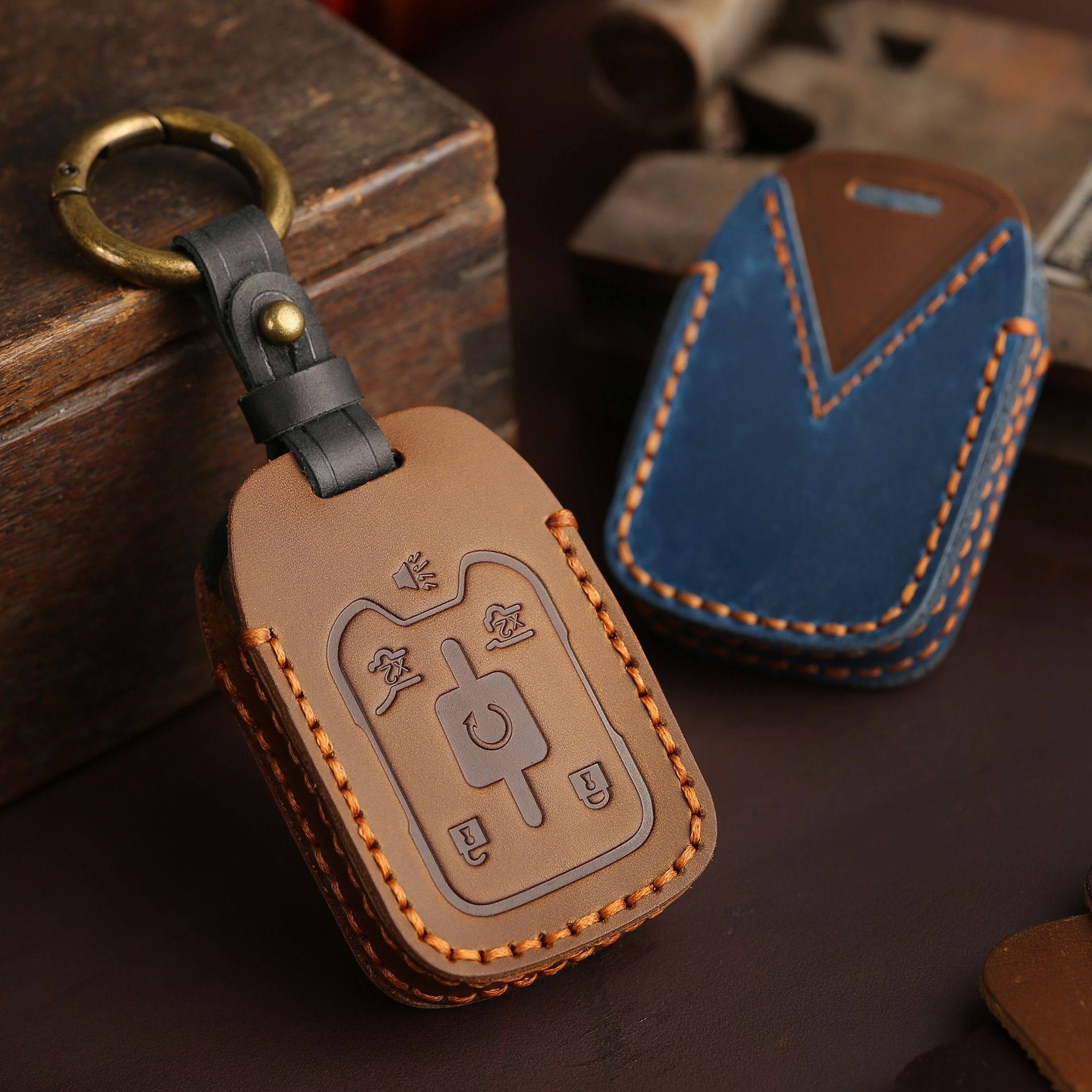 汽车钥匙套适用通用GMC皮卡复古真皮保护套创意手工钥匙扣男女款