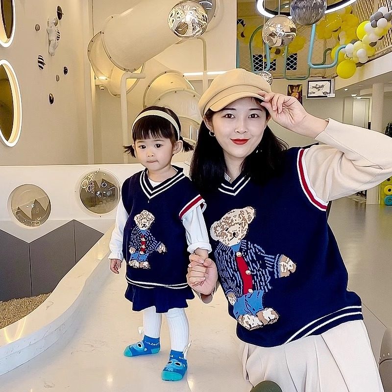 纯棉亲子装一家三口针织背心春款亲子装/亲子时装