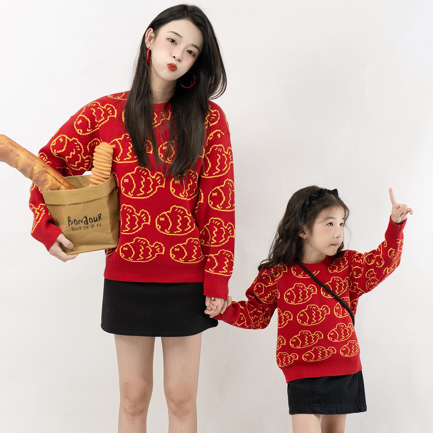 亲子装年款一家三口四口装冬款拜年服年年有鱼毛衣红色针织全家福,童装/婴儿装/亲子装,亲子装/亲子时装,淘宝优惠券,粉丝福利购,淘宝优惠卷