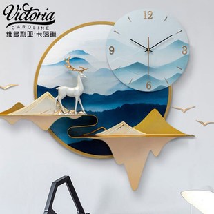 新中式 客厅墙面装 饰创意墙饰挂件家用玄关时钟饰品轻奢风壁挂钟表