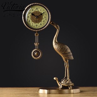 钟表大气时钟 创意欧式 全铜龟鹤座钟 时尚 客厅卧室复古静音台钟