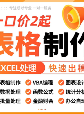 excel表格处理制作图表vba整理函数筛选数据wps代帮做工设计公式