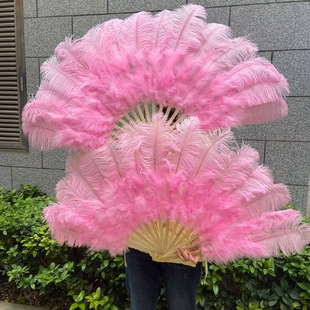 包邮60cm半径大号鸵鸟毛扇子肚皮舞蹈酒吧表演道具羽毛绒大扇子