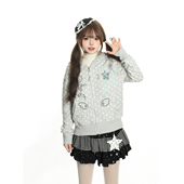 小杭还没吃饱原创卡通满印波点连帽开衫 卫衣女修身 显瘦保暖外套潮