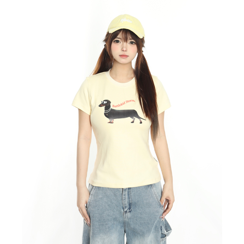 美式墨镜腊肠狗短袖女修身显瘦潮