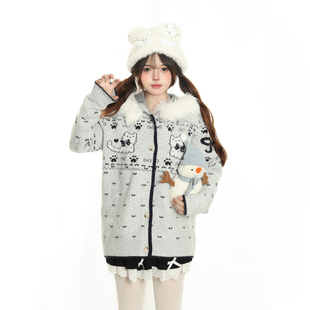 小杭还没吃饱原创美式毛领费尔岛毛衣外套男女秋冬加厚情侣针织衫