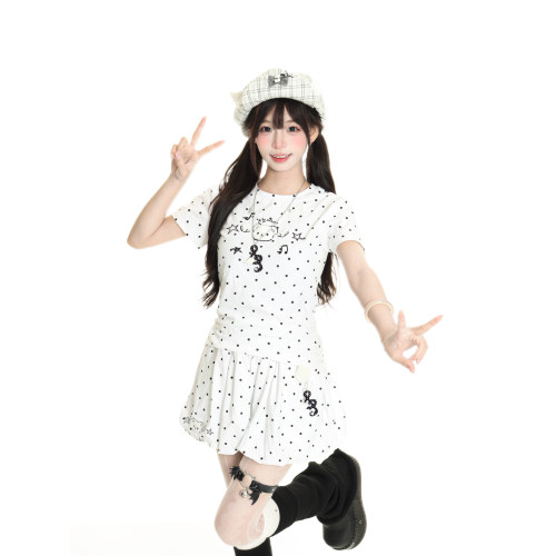 原创美式波点小熊短袖短裤套装女