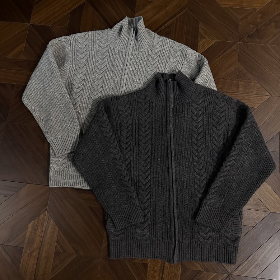 rtimfd复古编织麦穗拉链毛衣