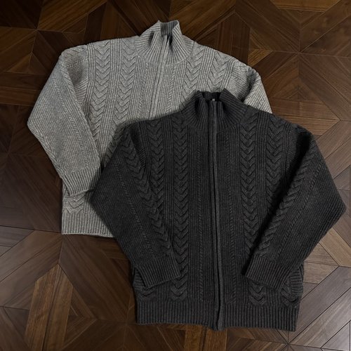 rtimfd复古编织麦穗拉链毛衣