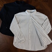 通勤衬衣高级 条纹春新款 RTIMFD 宝石纽珐琅炫彩肌理感亨利领衬衫