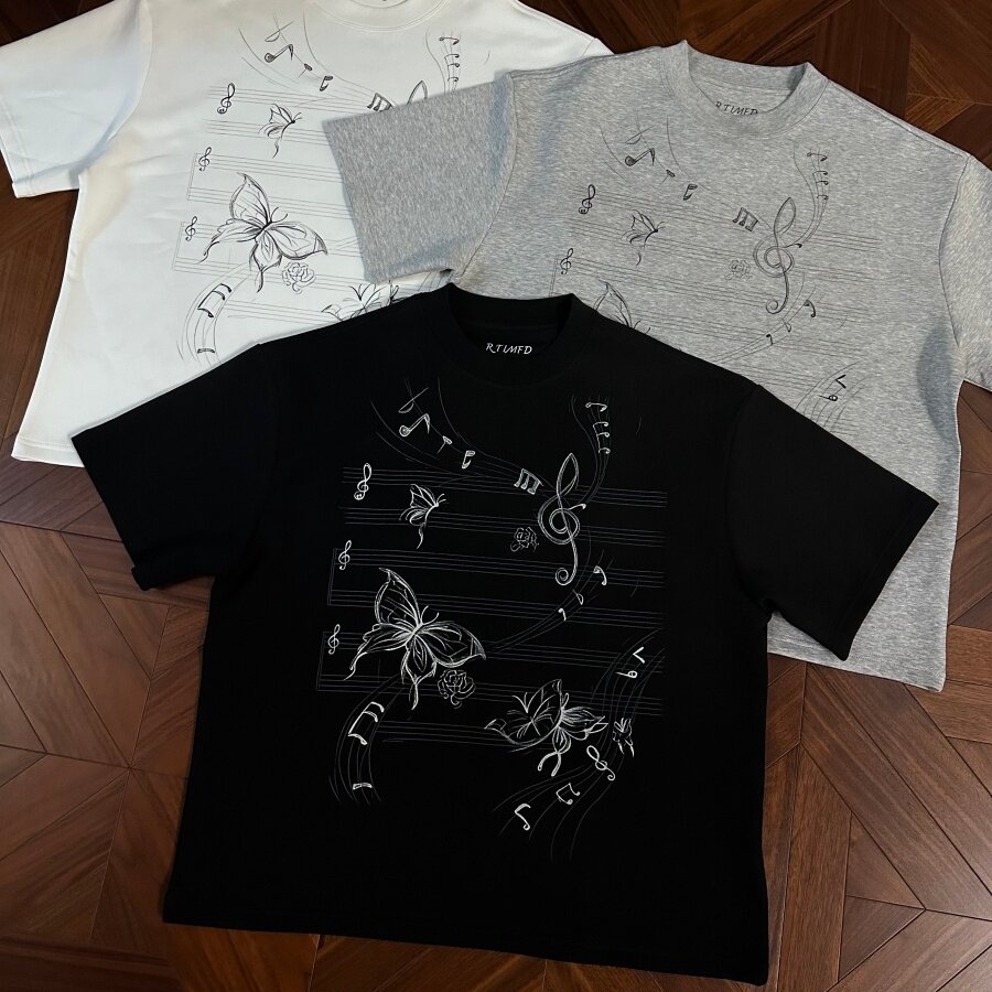 RTIMFD天丝莱赛尔空气层四线谱蝴蝶短袖 香港设计正肩270g冰感t恤