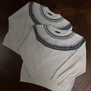 RTIMFD混纺费尔岛针织毛衣Cleanfit轻奢老钱圆领插肩上衣秋冬冬季