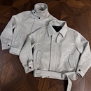 RTIM50羊毛绑带燕麦色夹克斑点彩纱可切换领型正肩利落版 拉链外套