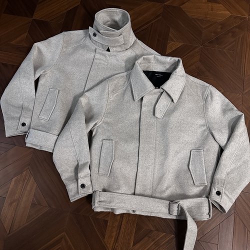 羊毛绑带燕麦色夹克斑点