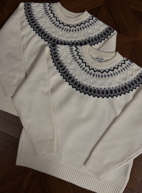 RTIMFD北极绒费尔岛慵懒加厚毛衣绞花院氛围感提花圆领针织衫长袖