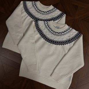 RTIMFD北极绒费尔岛慵懒加厚毛衣绞花院氛围感提花圆领针织衫长袖