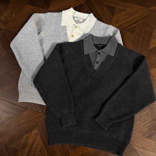 RTIMFD双色V领仿羊绒假两件毛衣miu混纺拼色可贴肤亲肤老钱针织衫