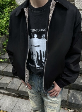 RTIMFD复古千鸟格哈灵顿双面穿拉链飞行夹克cleanfit短款两穿外套