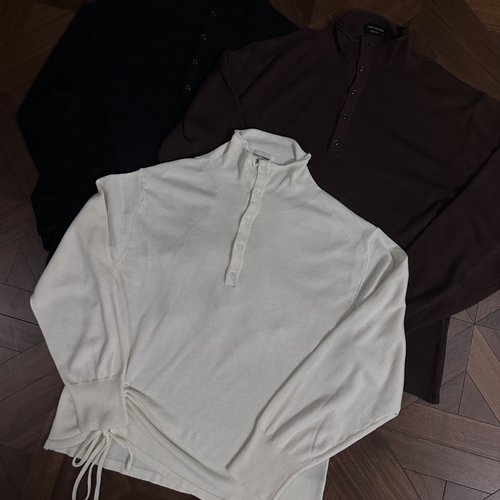 优雅高领下摆抽绳收褶针织衫毛衣