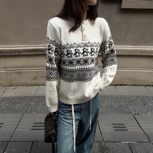 秋冬款毛衣圆领针织套头衫企鹅