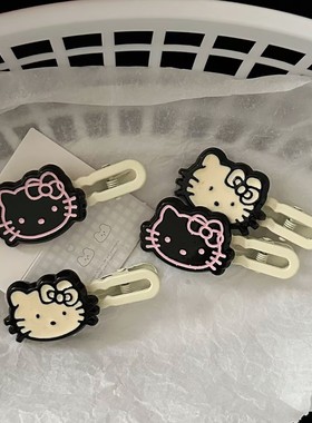 甜酷风黑白猫咪波浪发夹甜美百搭女孩侧边鸭嘴夹发卡夹子发绳头绳