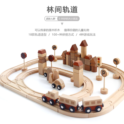 林间轨道自由拼搭火车场景交通认知趣味实木积木拼搭3岁生日礼物