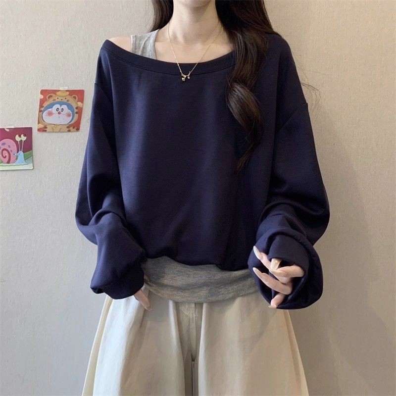 大码设计感假两件短款斜肩卫衣女秋季2025新款宽松显瘦不规则上衣,女装/女士精品,卫衣/绒衫,淘宝优惠券,粉丝福利购,淘宝优惠卷